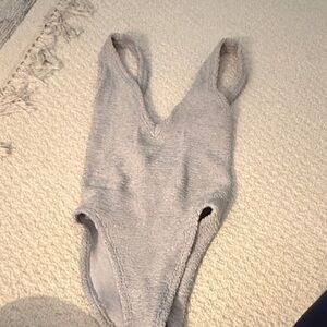 Hunza G Classic One-Piece Swim Bodysuit in Light Gray